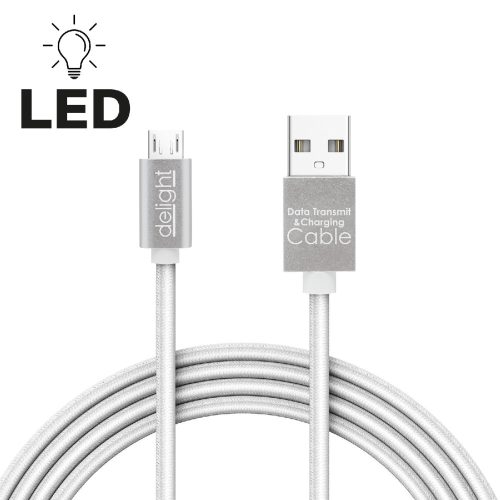 Adatkábel - Micro USB LED fénnyel, ezüst 1 m - 55442M-WH