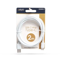 Adatkábel - USB Type-C - fehér - 2 m - DELIGHT