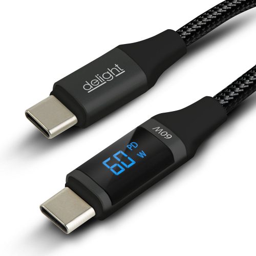Adatkábel - Type-C - Type-C - teljesítmény kijelzéssel - fekete - 1 m - 3 A - 60W
