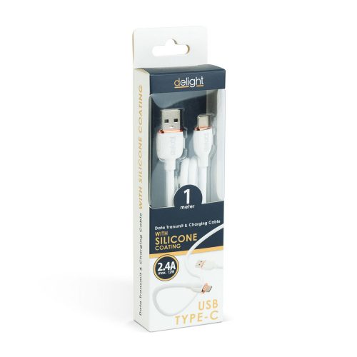 Adatkábel - Type-C - USB-A - fehér - 1 m - 2.4 A - 12 W - DELIGHT