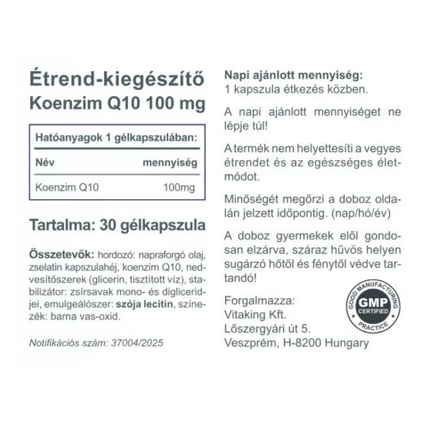 Q10 koenzim 100 mg - 30 db étrend-kiegészítő lágyzselatin kapszula - VITAKING