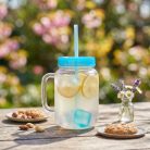 Szívószálas pohár 4 db hűthető jégkockával 550 ml - kék