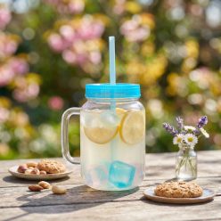   Szívószálas pohár 4 db hűthető jégkockával 550 ml - kék