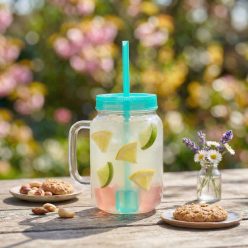   Szívószálas pohár 4 db hűthető jégkockával 550 ml - zöld