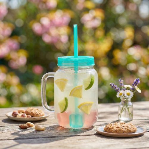 Szívószálas pohár 4 db hűthető jégkockával 550 ml - zöld