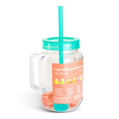 Szívószálas pohár 4 db hűthető jégkockával 550 ml - zöld