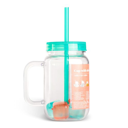 Szívószálas pohár 4 db hűthető jégkockával 550 ml - zöld