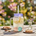 Szívószálas pohár 4 db hűthető jégkockával 550 ml - lila