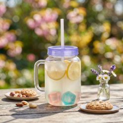   Szívószálas pohár 4 db hűthető jégkockával 550 ml - lila