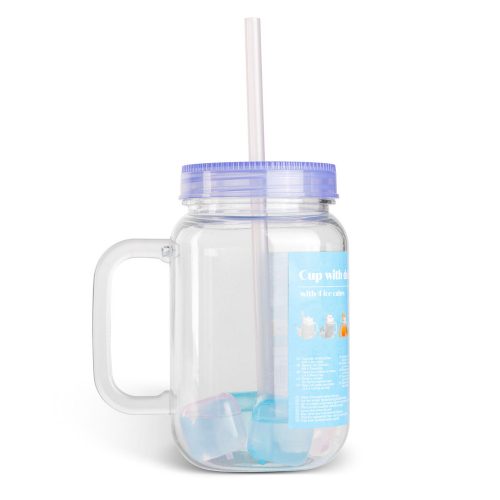 Szívószálas pohár 4 db hűthető jégkockával 550 ml - lila