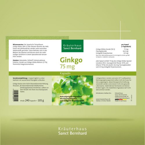 Ginkgo Biloba 75 mg - 240 db étrend-kiegészítő kapszula - Sanct Bernhard