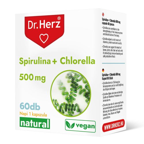 Spirulina alga + Chlorella alga - 60 db étrend-kiegészítő kapszula - Dr. Herz