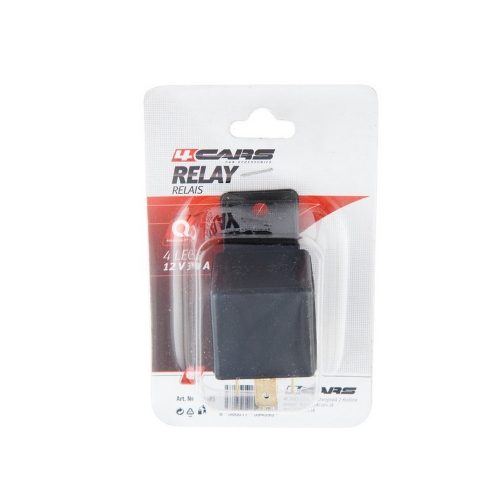 Relé 12V, 30A, 4 lábú, füles - 4CARS