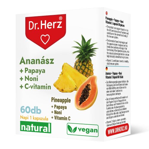 Ananász + Papaya + Noni + C-vitamin - 60 db étrend-kiegészítő kapszula - Dr. Herz