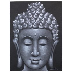 Buddha festmény - szürke, brokát hatás - 60x80 cm