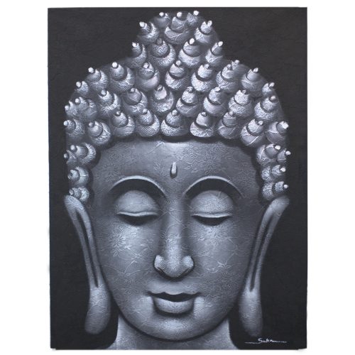 Buddha festmény - szürke, brokát hatás - 60x80 cm