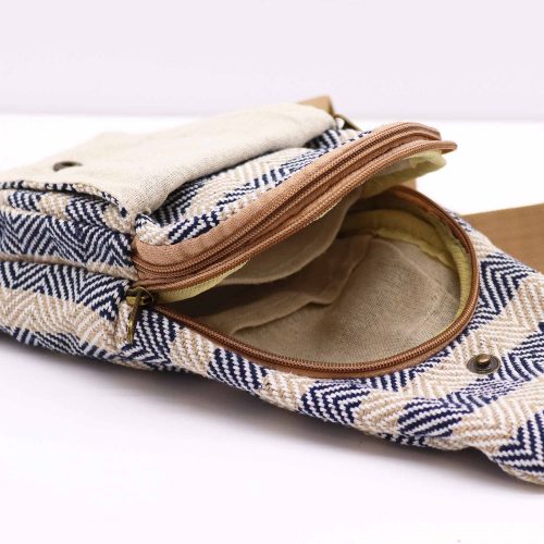 Pamutvászon crossbody táska - bézs-kék