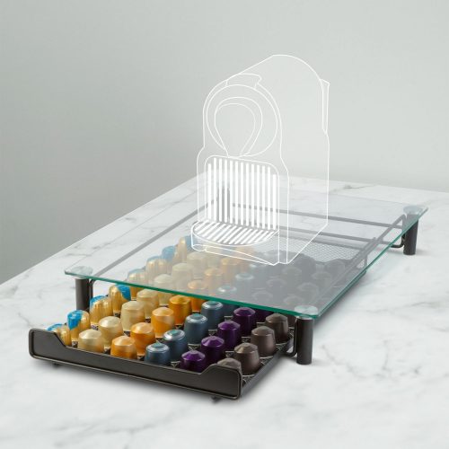 Fém+üveg kávékapszula tartó 60 db Nespresso kapszulához - matt fekete - BEWELLO