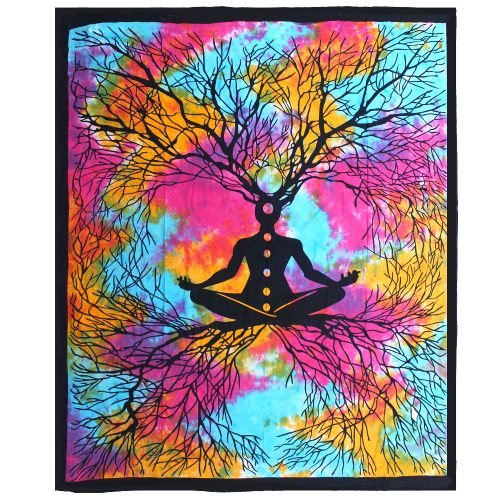 Pamut ágytakaró - falidísz - Yoga Tree - 230x200 cm