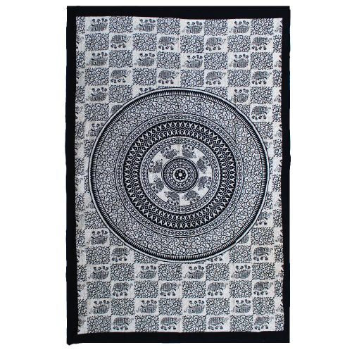 Indiai Pamut ágytakaró - falidísz - Mono - Elephant Mandala - 130x200 cm