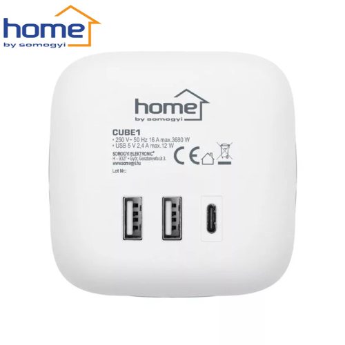 Kocka elosztó - 3 földelt + 3 USB aljzat - CUBE1 -  HOME