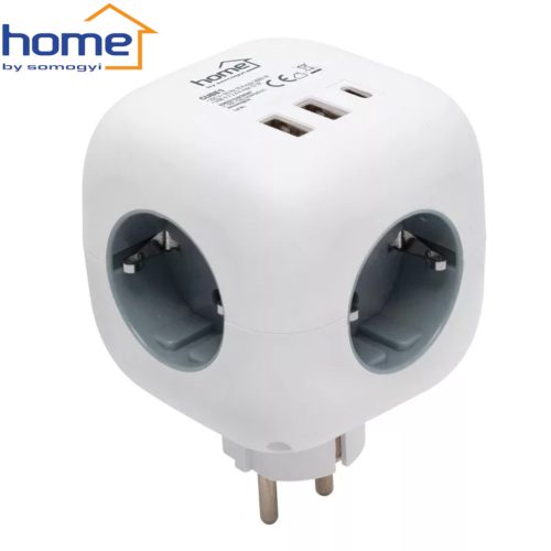 Kocka elosztó - 3 földelt + 3 USB aljzat - CUBE1 -  HOME