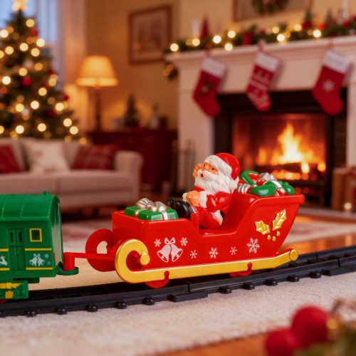 Karácsonyi kisvasút - zenél, világít - elemes - 19 db-os szett