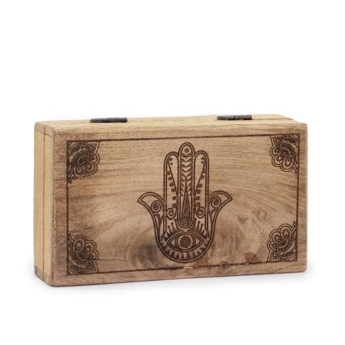 Kézműves indiai mangófa doboz - 17x10x4 cm - HAMSA