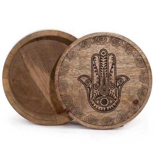 Kézműves indiai mangófa doboz - 17x7 cm - HAMSA