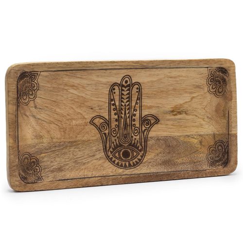 Kézműves indiai mangófa tálca - 30x15x2,5 cm - HAMSA