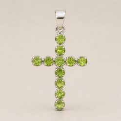   Indiai ezüstözött medál - Peridot kereszt - Ancient Wisdom