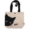 Indiai kézműves vászontáska - BLACK CAT- WTF? - 36x43x10 cm