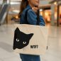 Indiai kézműves vászontáska - BLACK CAT- WTF? - 36x43x10 cm