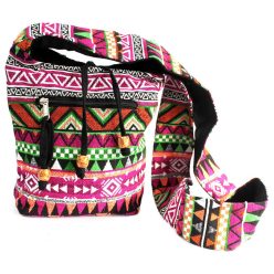 Etno Jacquard pamut válltáska - 22x10x20 cm - PINK