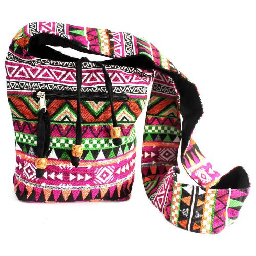 Etno Jacquard pamut válltáska - 22x10x20 cm - PINK