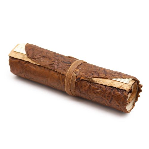 Bőrkötésű kézműves naplótekercs - natúr - 21x15 cm