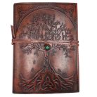 Bőrkötésű kézműves notesz - ÉLETFA díszkővel - 18x13 cm - 160 vonalas oldal