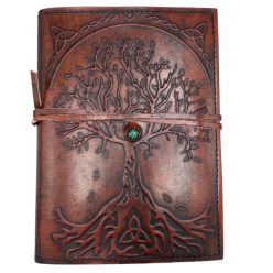   Bőrkötésű kézműves notesz - ÉLETFA díszkővel - 18x13 cm - 160 vonalas oldal