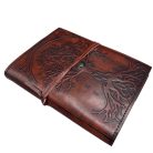 Bőrkötésű kézműves notesz - ÉLETFA díszkővel - 18x13 cm - 160 vonalas oldal