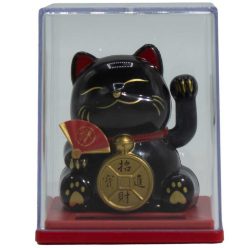   Integető szerencsehozó macska - Maneki-Neko - napelemes - fekete