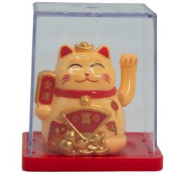   Integető szerencsehozó macska - Maneki-Neko - napelemes - sárga