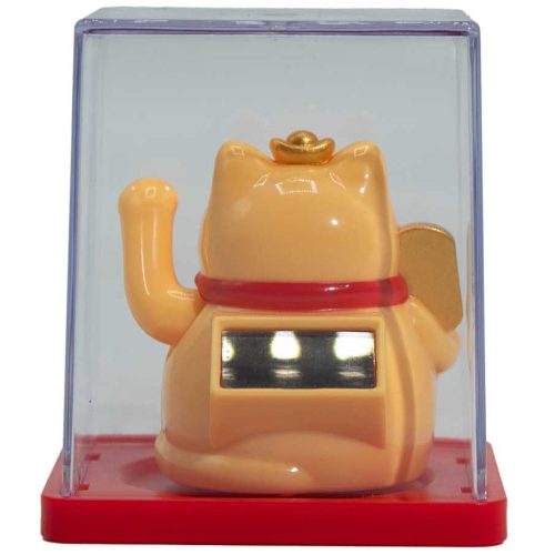 Integető szerencsehozó macska - Maneki-Neko - napelemes - sárga