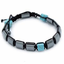 Mágneses Hematit Shamballa Karkötő - Türkiz kockákkal