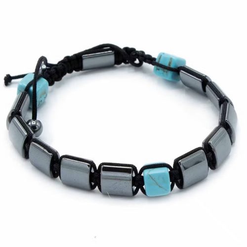Mágneses Hematit Shamballa Karkötő - Türkiz kockákkal