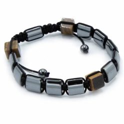   Mágneses Hematit Shamballa Karkötő tigrisszem kockákkal - Ancient Wisdom