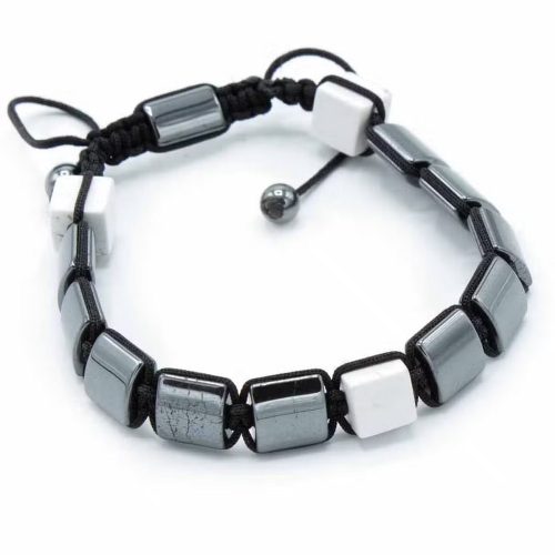 Mágneses Hematit Shamballa Karkötő fehér jáspis kockákkal - Ancient Wisdom