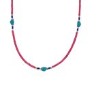 Nepáli kézműves ásvány nyaklánc - Rózsaszín Korál - Türkiz Gyöngyök