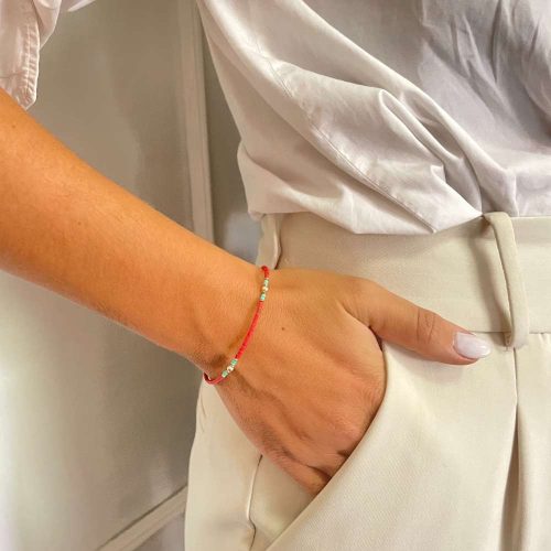 Nepáli kézműves ásvány karkötő - Korál Gyöngy