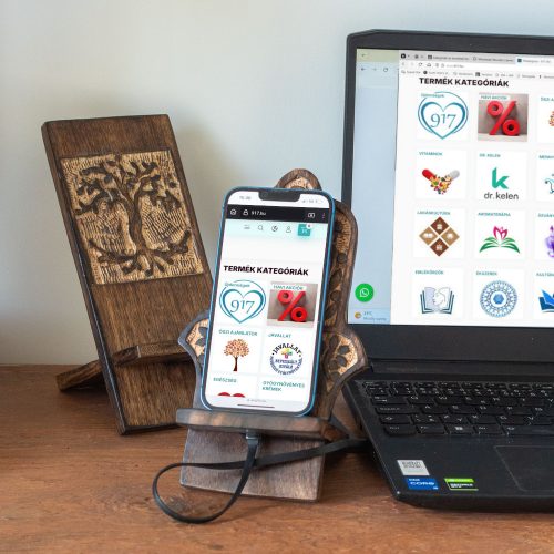 Telefontartó állvány mangófából - Indiai kézműves faragás - BUDDHA - 20x9,5 cm