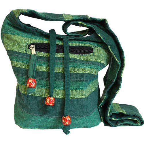 Nepáli etno válltáska - pamut - 24x21x9 cm - Forest Green